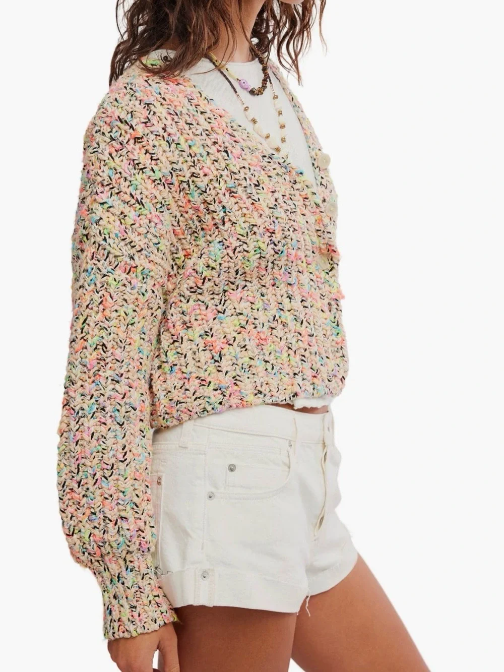 Free People Cream Multicolor Speckled Cropped Cardigan - NWT - Picture 2 of 10
